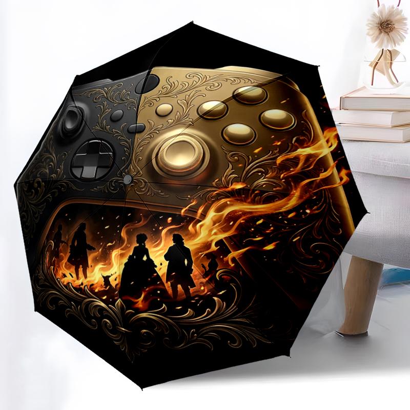1pc Sturdy 8-Bone Auto Umbrella, Pop Art Style Game Controller Umbrella, Digital Printed, Foldable Umbrella for On-the-Go Outdoor Use