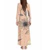 Women's Casual 3/4 Sleeve V-Neck Floral Print Maxi A-Line Beach Dress