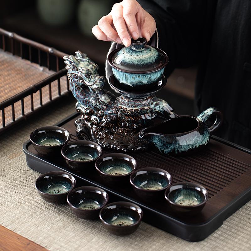 1 set, creative lazy tea set, semi-automatic dragon teapot, magnetic rotating water-conducting tea set, Chinese Kung Fu tea set