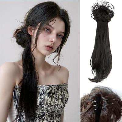 Synthetic Wig Ponytail Female New Chinese Style Clip Ponytail Low Braid Hairstyle One-Piece Suitable  Daily Wear