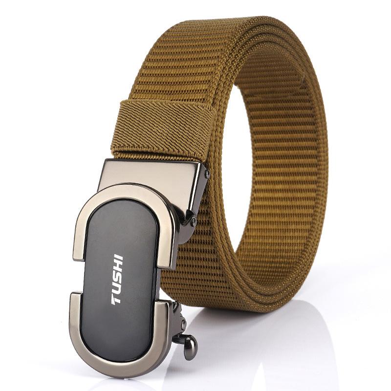 New Men'S Commuting Belt With Automatic Buckle Nylon Waistband, Outdoor Leisure Versatile Double-Layer Thick Belt