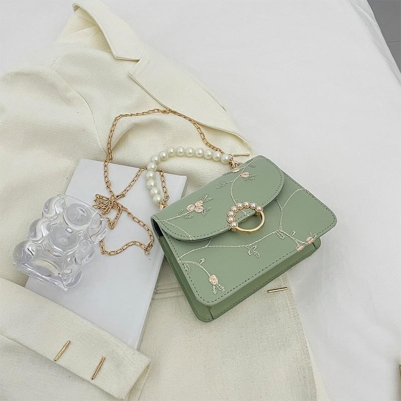 Pearl Handheld Small Square Bag With Lace Chain For Casual Travel And Spring Style