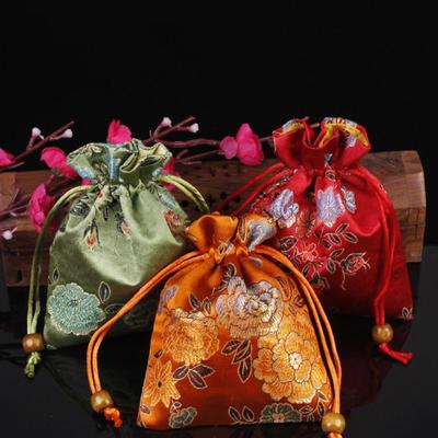 Sac à main en toile style chinois avec fleur Sac d'emballage pour bijoux floraux Femme/Filles