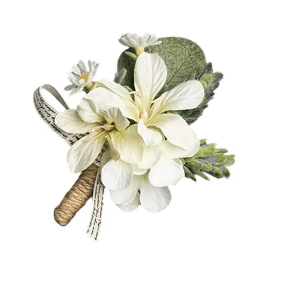 Hvid Bryllupsblomst Rustik Brudgom Knaphul til Brud Brudepige Brudgom Groomsman Vestlig Silkeblomst Fest