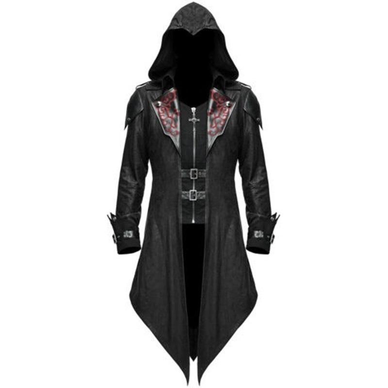 Giacca con Cappuccio Patchwork da Signore Medievale per Uomo Costume Cosplay di Halloween
