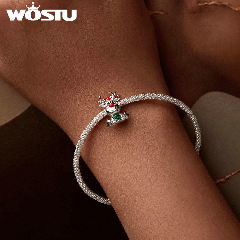 WOSTU 925 Prata Esterlina Elk Charms Natal Veado Contas Fit Original Pulseiras Mulheres DIY Jóias