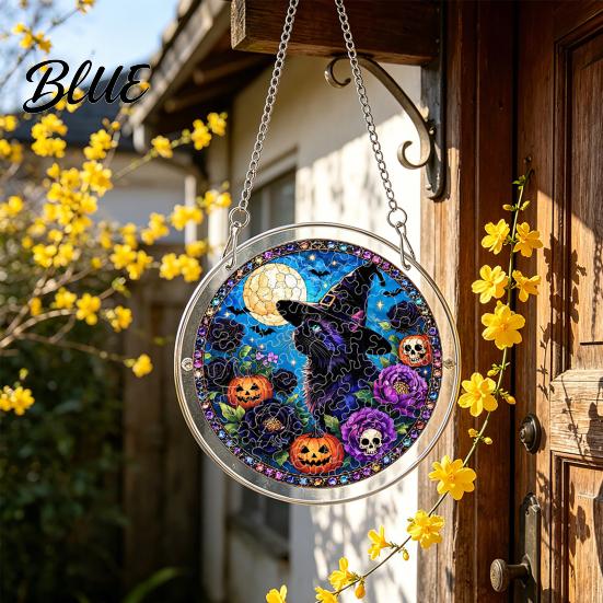 Suncatcher Acrylic Jigsaw Puzzle Suncatcher Stained Glass Style Halloween Skeleton Ghost Stainless Steel