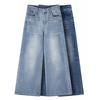Plus Size Women Casual Wide Leg Straight Denim Long Pants