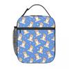 Blue Background Cute Cartoon Corgi Insulated Lunch Bag for Women Children Leakproof Food Boxes Thermal Lunch Box Tote
