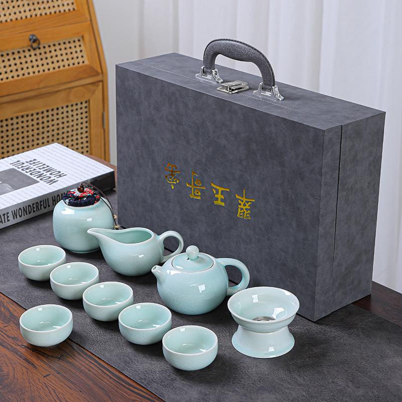 Ge Kiln Kung Fu Tea Set Ice Crack Glaze Ru Kiln Opening Teapot Home Business Opening Ceremony