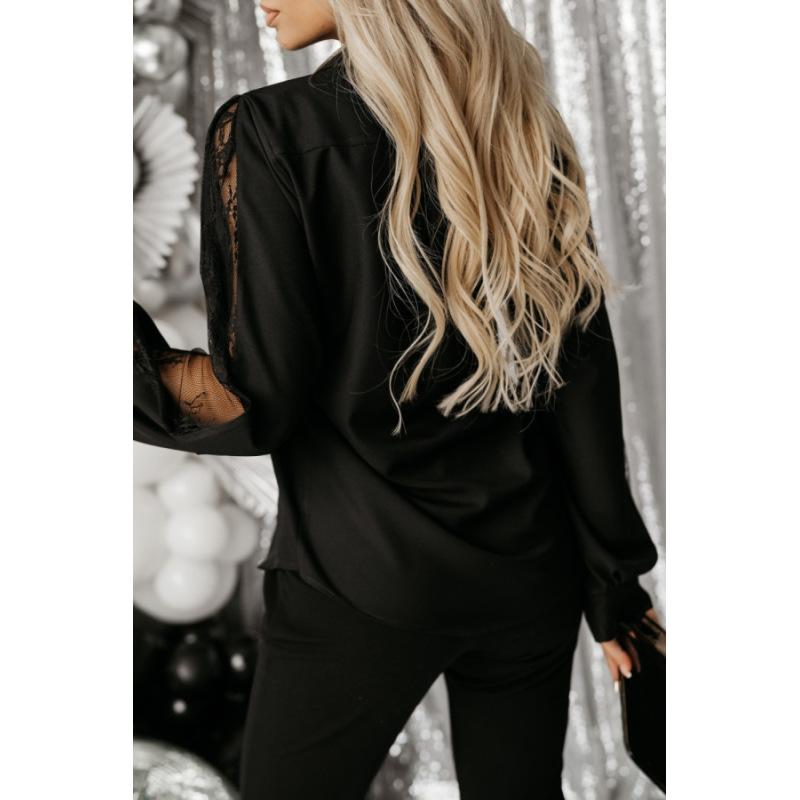 Tooxika New Women's Long-sleeved Tops With Lapel Buttons And Lace Stitching Shirts For Women