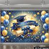 Graduation Tapestry Blue Gold Starlight Bow Theme Wall Hanging, 2D Flat Scroll Leaf Print Party Backdrop Home Decor
