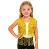 Sparkly Sequin Fringe Vest for Girls: Sleeveless Open Front Crop Top Waistcoat with Tassels, Perfect for Dance Recital & Show