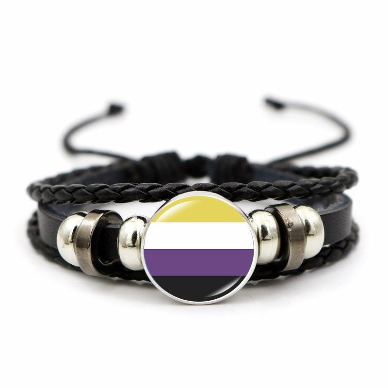 Bracelet Rainbow Flag Glass Photo Women Transgender Symbol Handmade Leather Bracelet Gift Jewelry