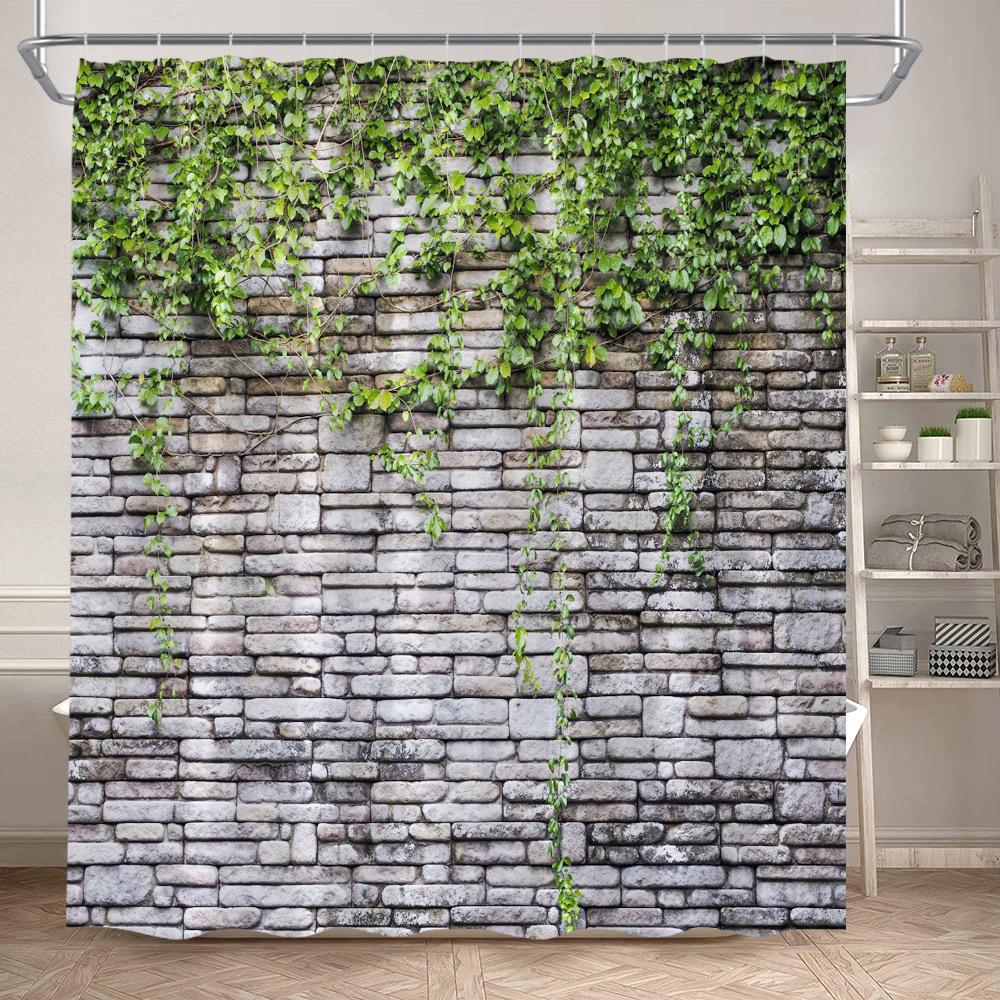 Green Leaves Shower Curtains Tropical Leaf Garden Vine Plant Wall Hanging Fabric Home Bathroom Decor Bath Curtain Set with Hooks