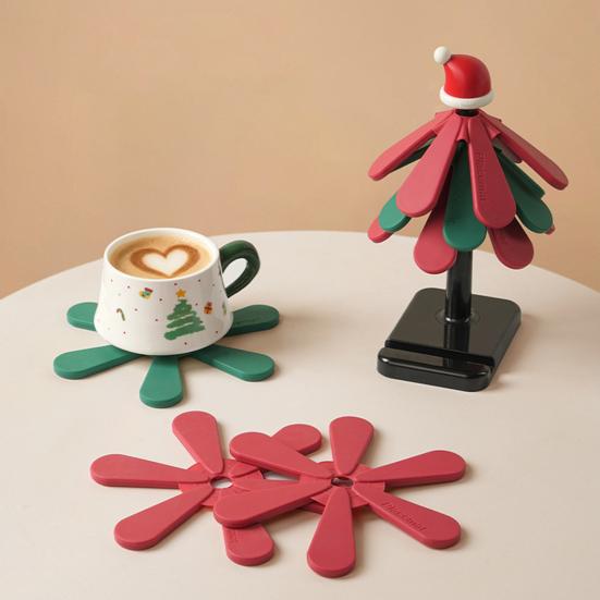 Christmas Tree Silicone Trivet Heat Resistant Pot Holder for Hot Pans Non-Slip Foldable Mat