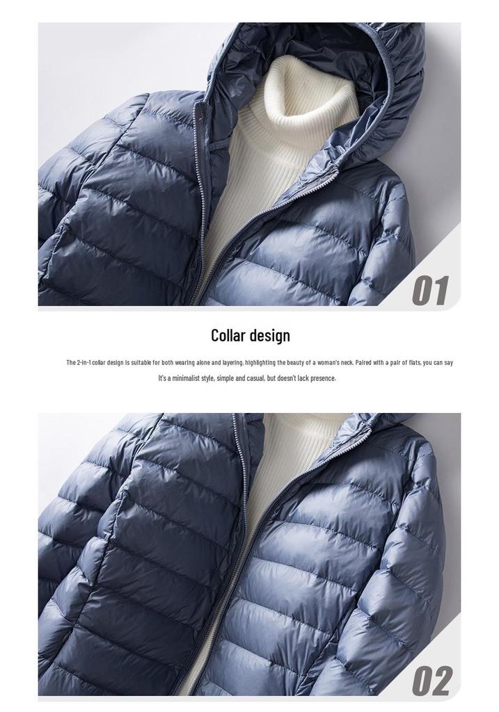 2026 Autumn/Winter Women's Plus Size Korean Slim Fit Lightweight Down Hooded Jacket