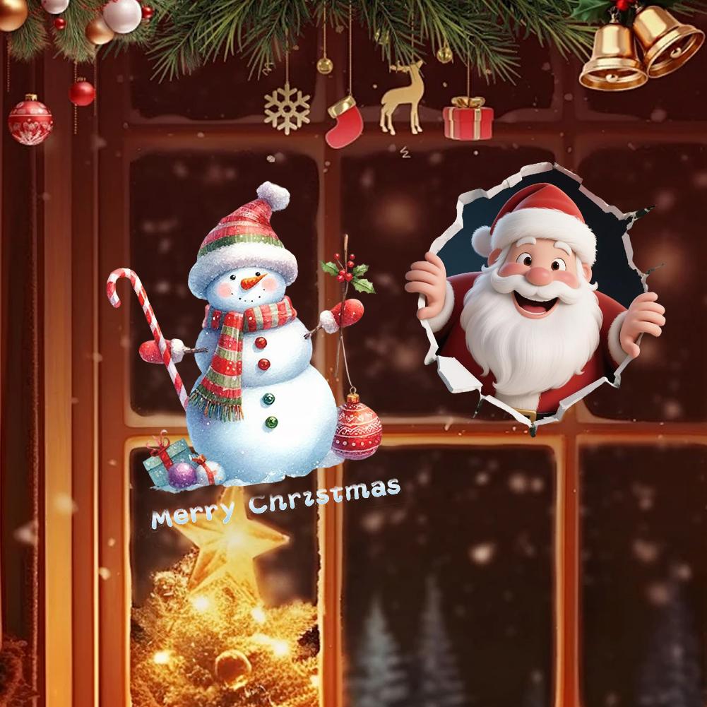 3D Santa Claus Break-Through Wall Decal PVC Removable Self-Adhesive Toilet Lid Stickers Wall Window Sticker New Year Decoration
