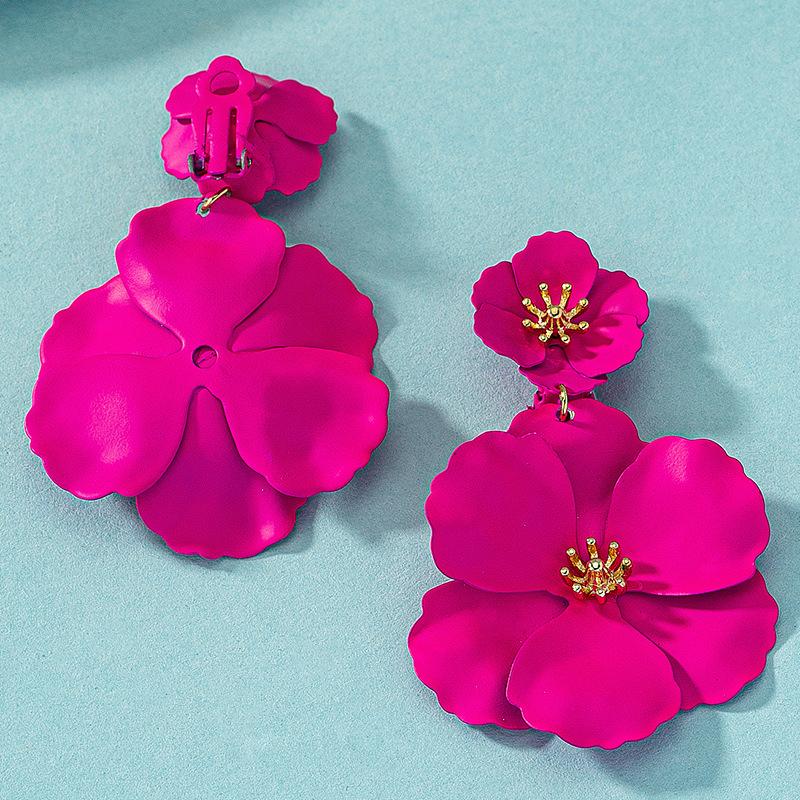 Mori Retro Long Temperament Colorful Flower Spray Paint Multi-Layer Creative Earclip Earrings