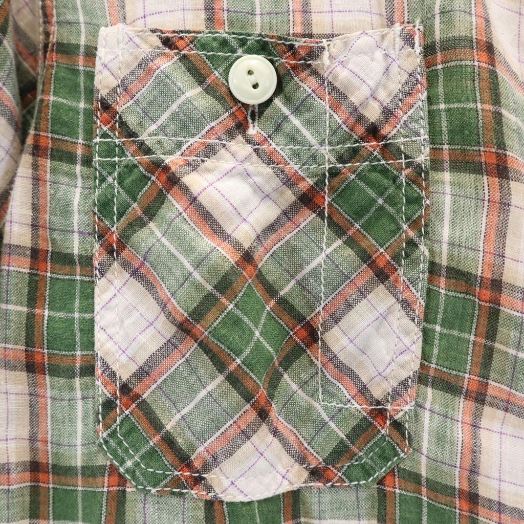 CUSHMAN Check Pattern Short sleeve Linen-like shirt L Green system Men's Used