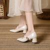 Fashion Mary Jane Shoes Vintage Mary Jane Leather Shoes with Light Mouth Single Shoes Women's Square Head Thick Heel High Heels