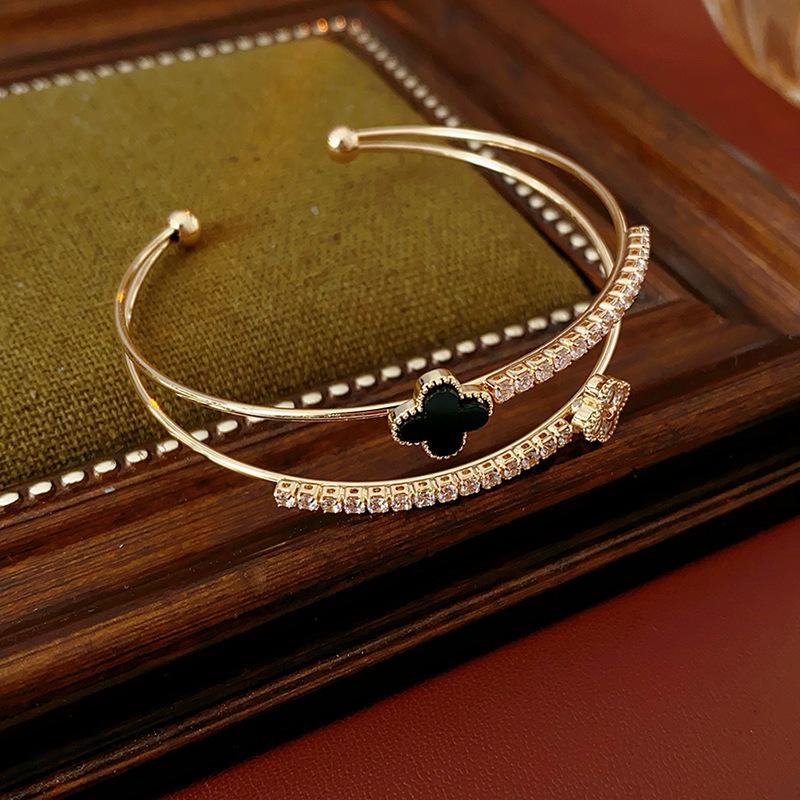 Real Gold-Plated Lucky Four-Leaf Flower Zircon Bracelet - Elegant Light Luxury Jewelry