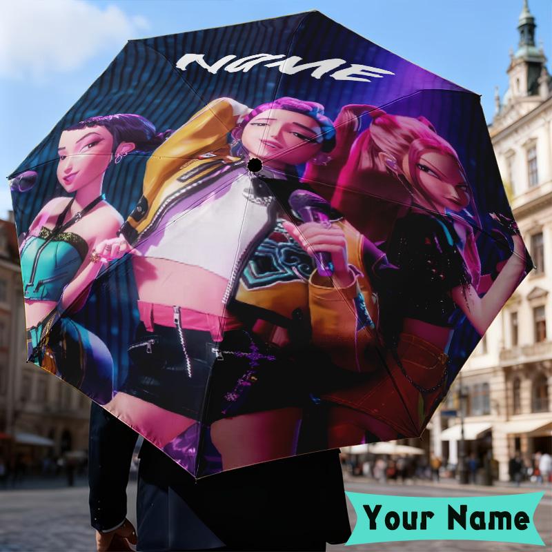 Custom Name KPop Cartoon Umbrella, Foldable Umbrella Suitable for Outdoor Shopping Travel Sports, Exquisite Gift for Family
