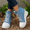 Fashion Women's Casual High Top Denim Sneakers Zipper Decor Wedge Heel Canvas Shoes Woman Fashion Lace Up Platform Ankle Boots Plus Size
