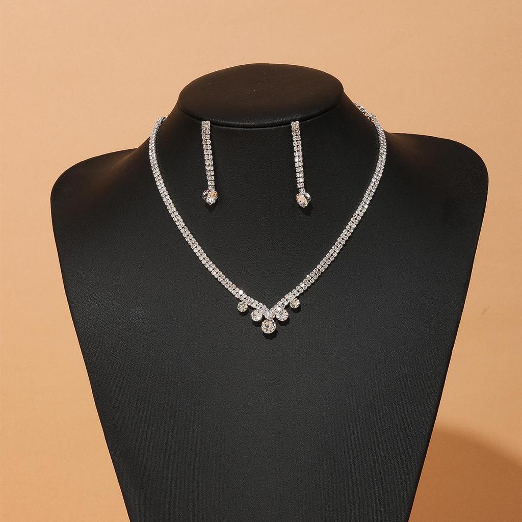 European Fashion Bridal Jewelry: Diamond Tassel Necklace & Earring Set