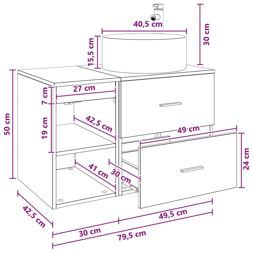 Bathroom Furniture Set 2 Pcs Black Oak Wood Based Material
