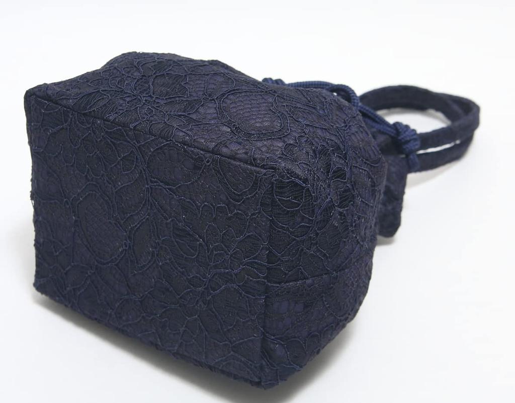 Hasegawa Lace Drawstring Bag with Handle, for Kimono and Yukata, Made In Japan (Navy)