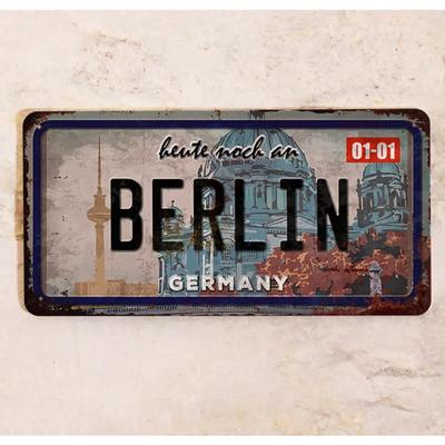 Metal License Plate Berlin Germany, Travel Souvenir Gift, Home Wall Decor, 15x30 Cm