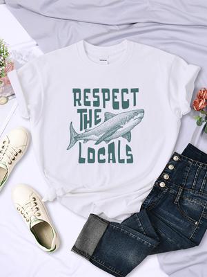 Respect The Locals Shark New 3D Prints Women Tee Clothing Casual Personality T Shirts Street Hip Hop Short Sleeve Summer Womans Tops