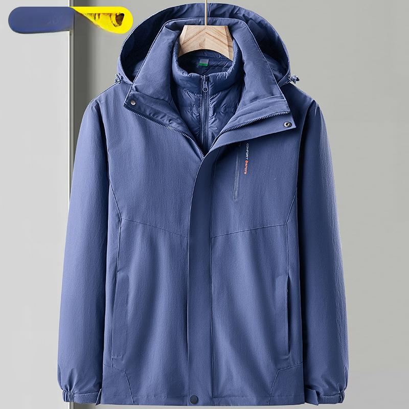 White Duck Down Detachable Three-in-one Jacket for Men, Windproof, Waterproof and Warm, Self-driving Camping and Mountaineering Clothing