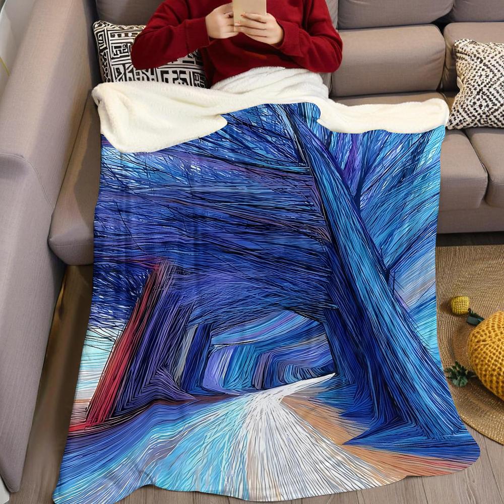 Blue Tree Tunnel Flannel Blanket Warm Soft Halloween Christmas Couch Warm Cozy Decorative Decor Gift for All Season