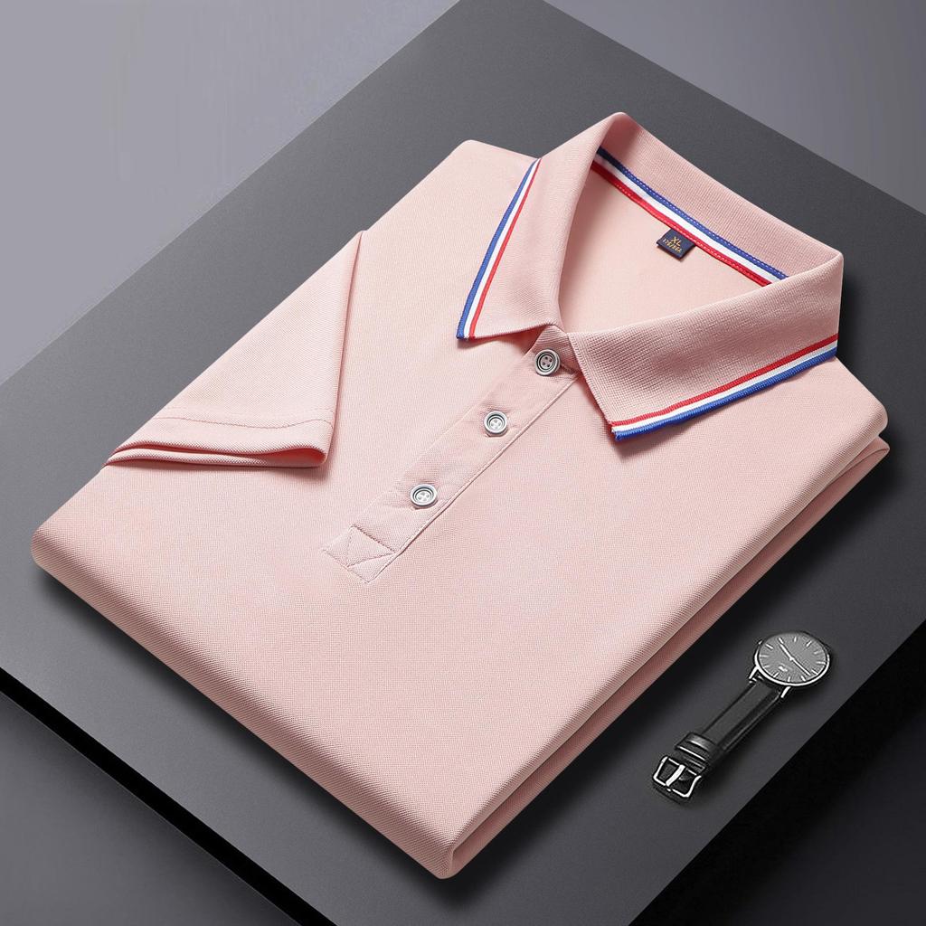 Breathable Summer Turn-Down Collar Polo Shirt - Solid Color, Short-Sleeved, Comfortable, Customizable Workwear T-Shirt