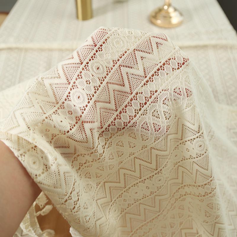 Elegant Pastoral Cotton-Linen Lace Tablecloth: Artistic, Dustproof, Non-Slip, Heat-Resistant, Hollow Design