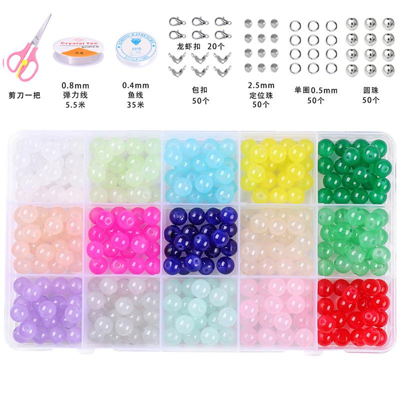 8mm Glas Gelee Kristall Runde Perlen Materialpaket Handgemachtes DIY Armband Zubehör Set Perlen Set