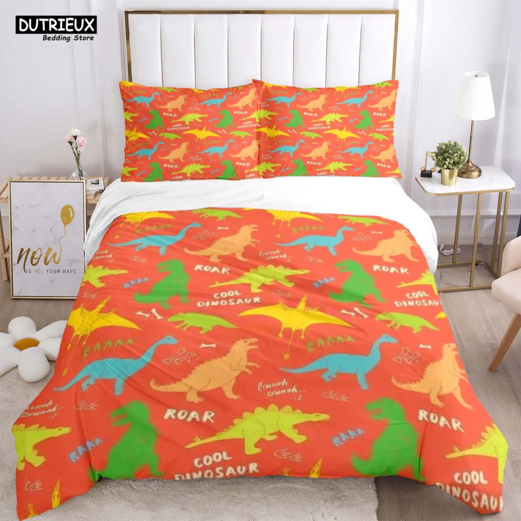 Cute Little Dinosaur Covered With Printed Bedding Cute Style Bedding Set Luxury Customized For Children Queen Bedding Set