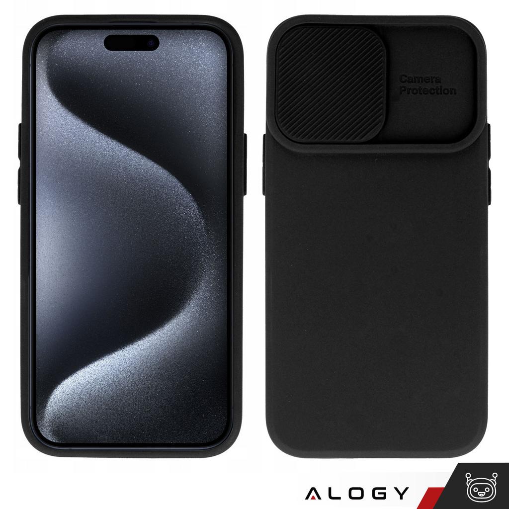 Etui Do Iphone 15 Pro Max Slide Case Z Osłoną Na Obiektyw Aparat Obudowa Matowe Czarne Alogy Soft Matt + Szkło