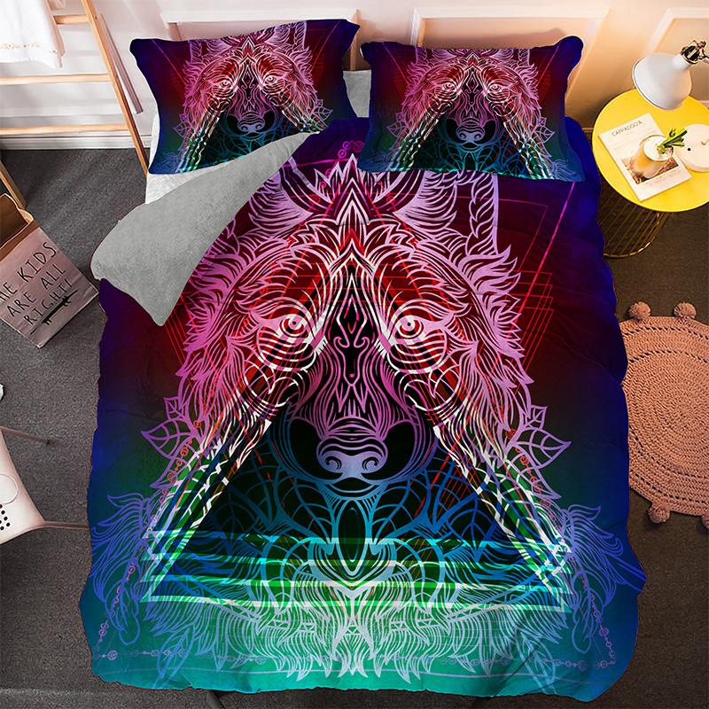 Wolf Duvet Cover Set Customized Fashion Wild Animals Moon Printed Bedding Set King Polyester Comforter Cover for Kids Boys Teen