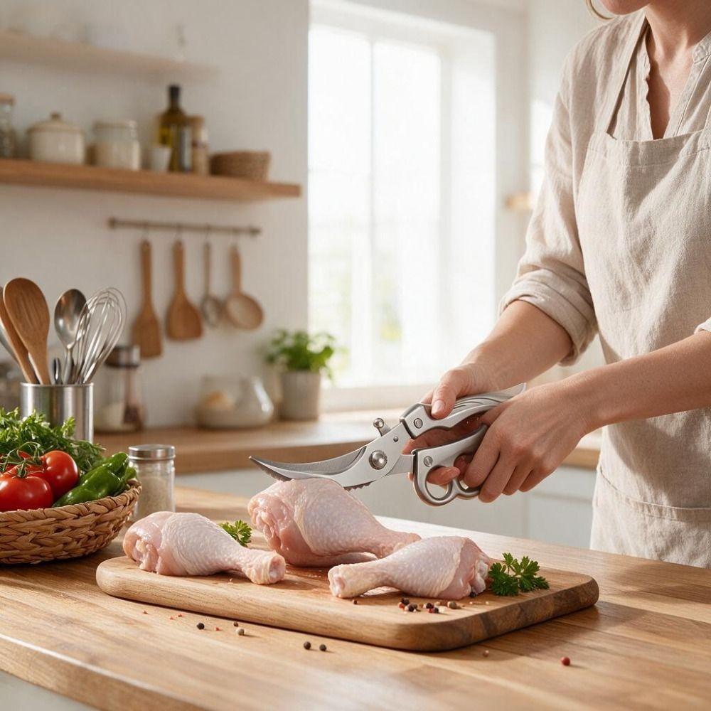 Multi-functional Stainless Steel Chicken Bone Shear Rust-proof Automatic Rebound BBQ Scissor Sharp Hard Kitchen Scissor Fish5