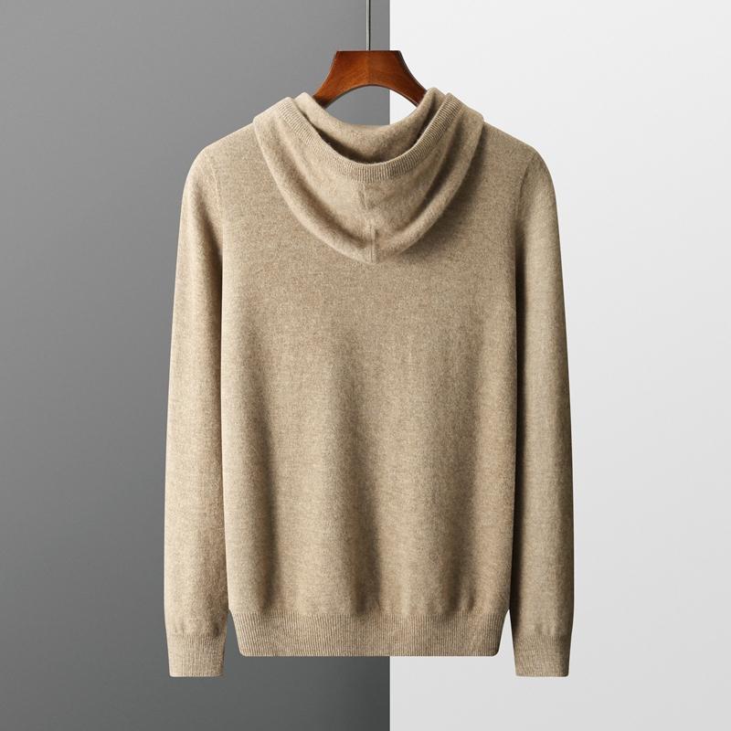 Herrenmode Nahtloser Frühlings- und Herbst-Kaschmirpullover Herren-Kapuzenpullover Einfarbig Gestrickter Woll-Kapuzenpullover Herren