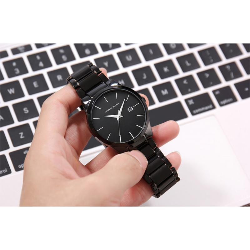 HannahMartin Men's Waterproof Watch fashion Silver Stainless Steel Belt Quartz Watch Large Dial