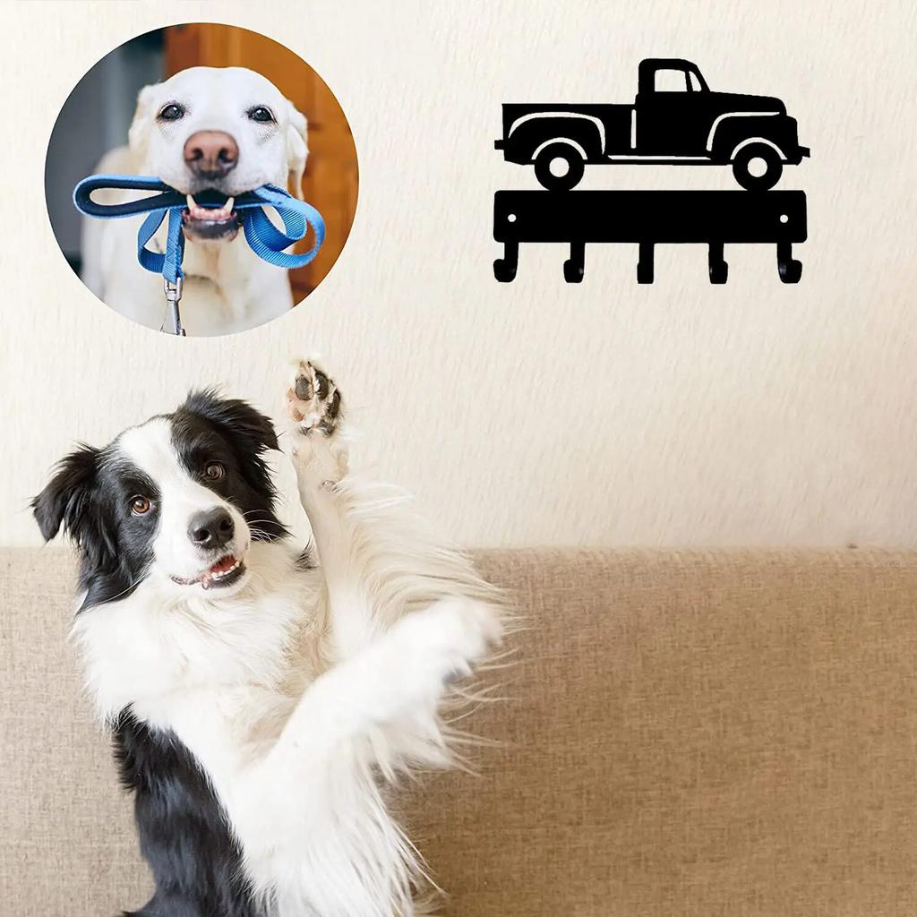 Vintage Pickup Truck Key Rack Hanger - 6 inch Wide Metal Wall Art Wall-mounted, Hooks Organizer for Keys and Accessories
