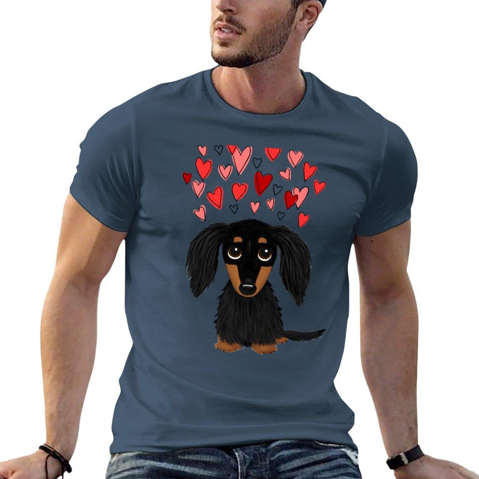 Black And Tan Longhaired Dachshund With Hearts Tshirt T Shirt Unisex Cotton Funny T Shirts Cotton Cotton T Shirt Pack Tshirt S