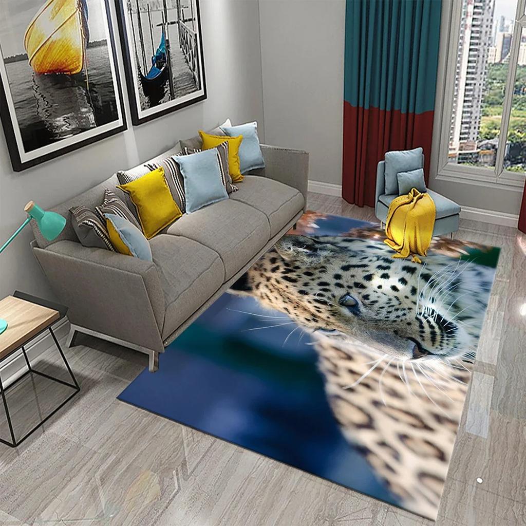 3D Leopard Carpet Wild Animal Pattern Living Room Bedroom Bathroom Kitchen And Kids Play Area Non-Slip