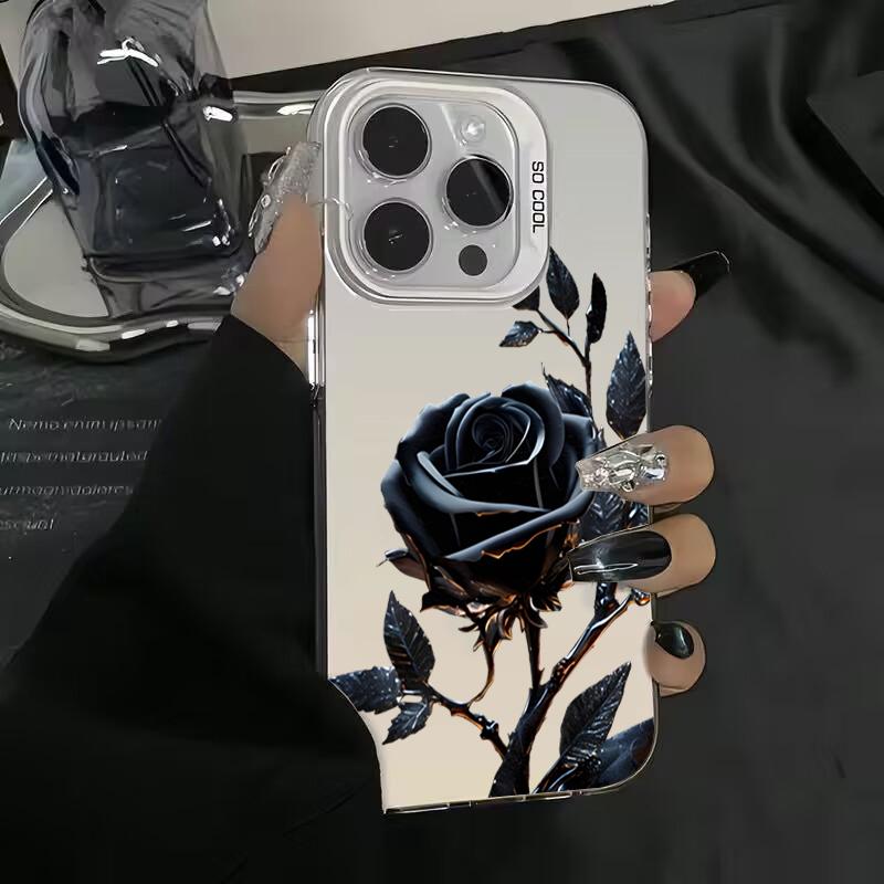 Premium Black & Gold Rose Art Phone Case for iPhone 17 16 15 14 13 12 11 Series Pro Max Plus Double Layer Protection