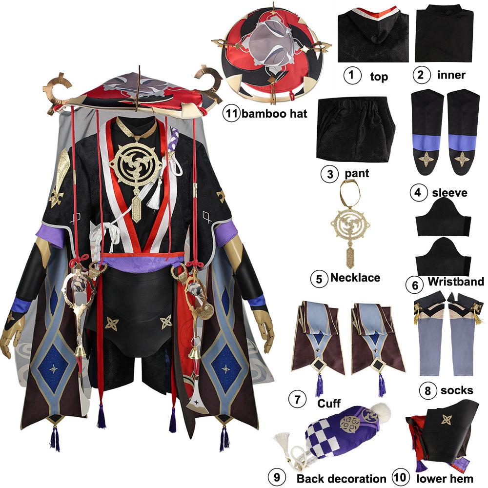 

Genshin Impact Scaramouche Wanderer Cosplay Costume Halloween Balladeer Kunikuzushi Bucket Hat Costume cos Sumeru Anemo Suit xs