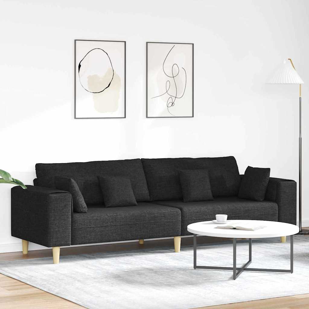 Black 4 Seater Sofa with Cushions 250 X 77 X 76 Cm Fabric